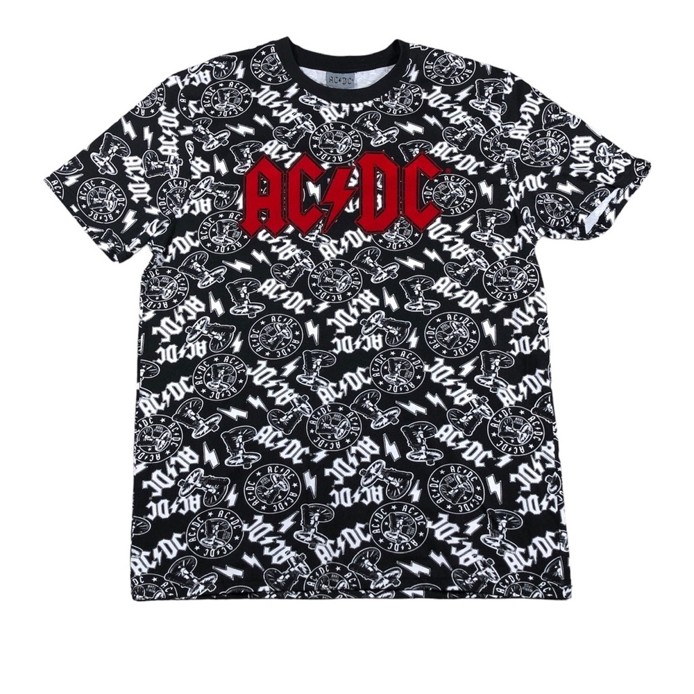 AC/DC T Shirt Men’s M‎ Black White Cannon All Over Print For Those About To Rock